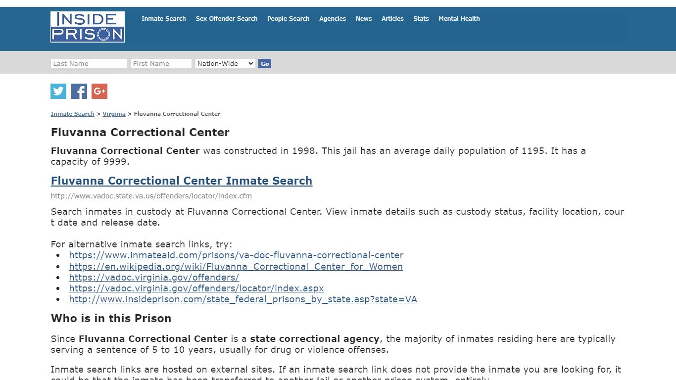 Fluvanna Correctional Center - Virginia - Inmate Search